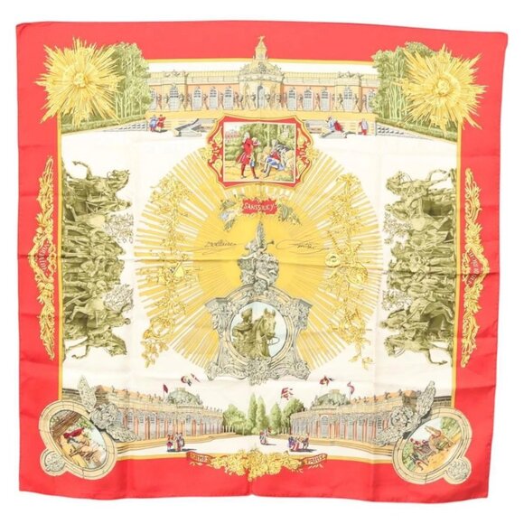 HERMES Carre 90 Scarf ""SANSSOUCY"" Silk Red Auth hk2695 - Picture 1 of 14